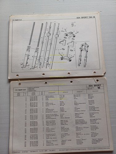 Benelli 504 Sport 1979 catalogo ricambi originale