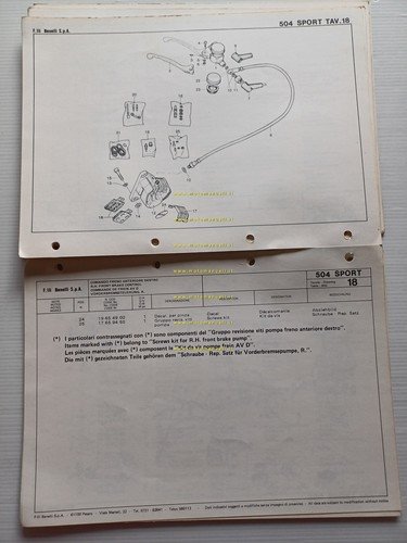 Benelli 504 Sport 1979 catalogo ricambi originale