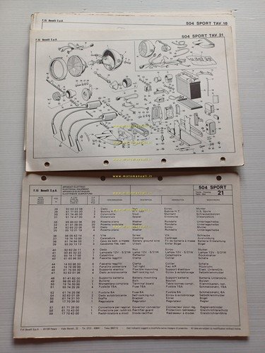 Benelli 504 Sport 1979 catalogo ricambi originale