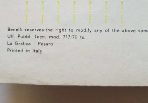 Benelli 650 Tornado 1970 manuale uso originale INGLESE ENGLISH owner's …