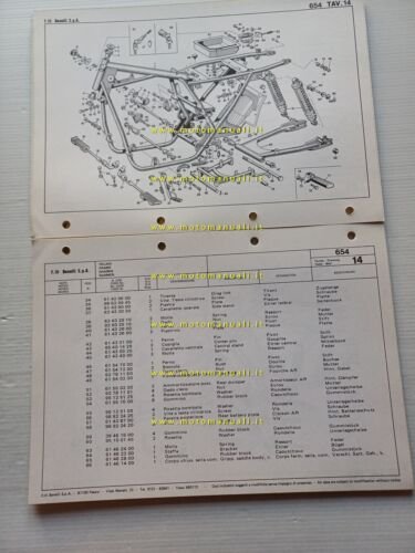 Benelli 654 1980 catalogo ricambi originale