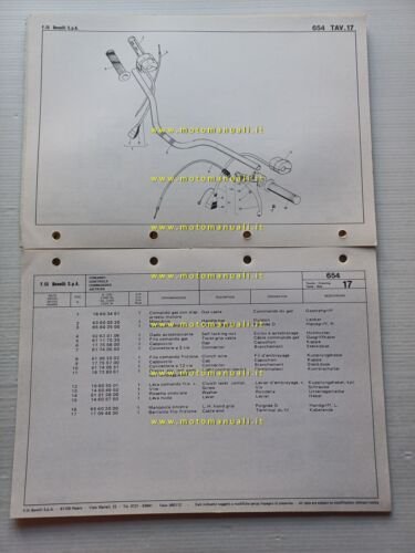 Benelli 654 1980 catalogo ricambi originale