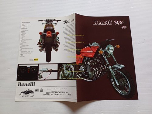 Benelli 750 Sei 1975 depliant originale testo Inglese