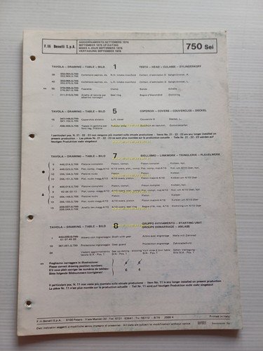 Benelli 750 SEI aggiornamento 1976 catalogo ricambi originale