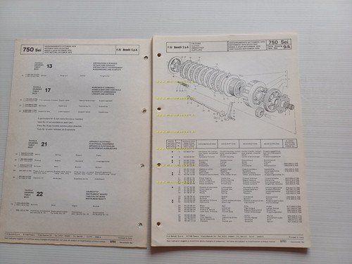 Benelli 750 SEI aggiornamento 1976 catalogo ricambi originale