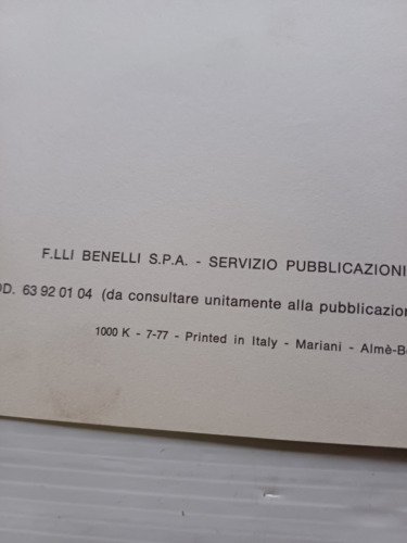 Benelli 750 SEI Elettronica 1977 Varianti Manuale Officina 750-500 originale