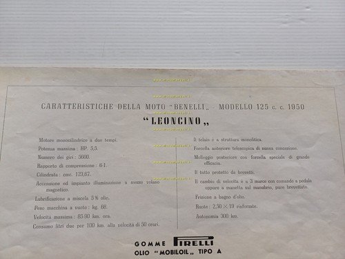 Benelli Leoncino 125 1950 catalogo ricambi originale spare parts catalog