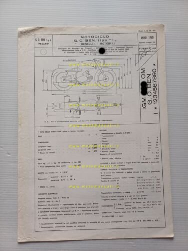 Benelli Motobi 125 Ardizio 1960-1967 scheda omologazione DGM Facsimile