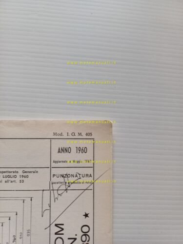 Benelli Motobi 125 Ardizio 1960-1967 scheda omologazione DGM Facsimile