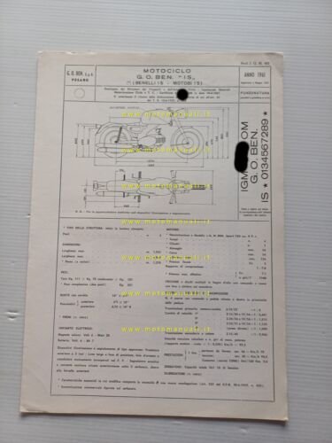 Benelli Motobi 125 Imperiale Sport 1967 scheda omologazione DGM Mot …
