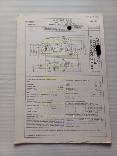 Benelli Motobi 125 Sport Special 1970 scheda omologazione DGM Motor. …