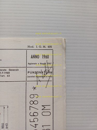 Benelli Motobi 175 4T Sport 1960-1967 scheda omologazione DGM Facsimile