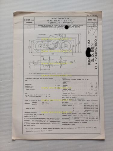 Benelli Motobi 175 Catria 1960-1967 scheda omologazione DGM Facsimile