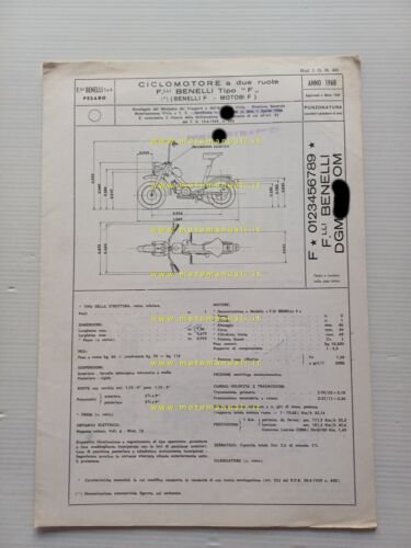 Benelli Motobi 49 CityBike 1968-69 scheda omologazione DGM Facsimile originale