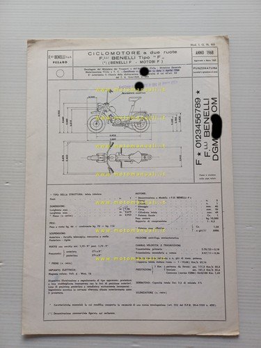 Benelli Motobi 49 CityBike 1968-69 scheda omologazione DGM Facsimile originale