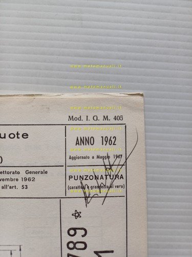 Benelli Motobi 49 Export 3V 1967 scheda omologazione DGM Facsimile …