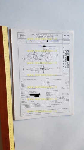 Benelli Motobi 49 Export FA 1968 scheda omologazione DGM Facsimile …