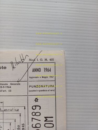 Benelli Motobi 49 Motocarro 3V 1967 scheda omologazione DGM Facsimile …