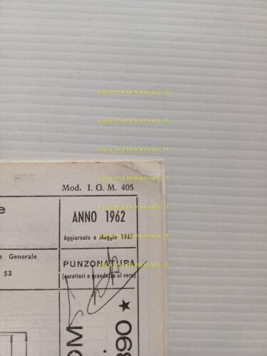 Benelli Motobi 49 Sprint 3V 1967 scheda omologazione DGM Facsimile …