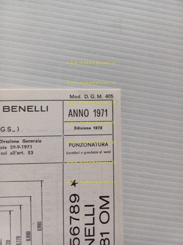 Benelli Motobi 49 Sprint 5V 1971-72 scheda omologazione DGM Facsimile …