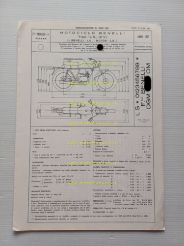 Benelli Motobi 49 Sprint 5V 1971 scheda omologazione DGM Facsimile …