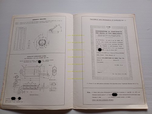 Benelli Motobi 50 Gentlemen 1967 Facsimile originale scheda omologazione DGM