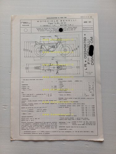 Benelli Motobi 90 Trial 1971 scheda omologazione DGM Facsimile originale