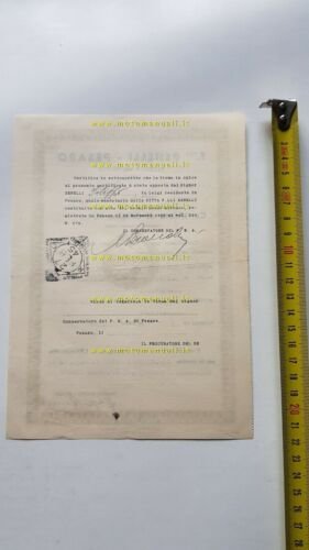Benelli motocarro B 500 1945 certificato origine originale firma Filippo …