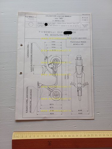 Benelli S 50 Scooter 1981 scheda omologazione DGM Facsimile originale