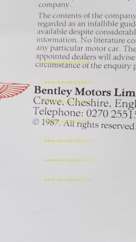 Bentley modelli 1987 depliant originale italiano