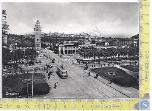 Bergamo - Panorama con auto d'epoca - 1955