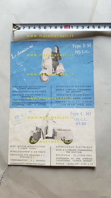 Bernardet Scooter 125 E 51 - C 50 depliant Francese …