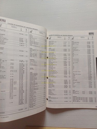 Beru guida applicazione candele auto fino 1987 manuale tabelle conversione