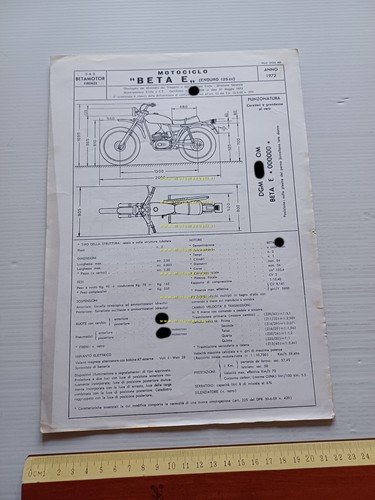 Beta 125 Enduro 1972 Facsimile originale scheda omologazione DGM Motorizzazione