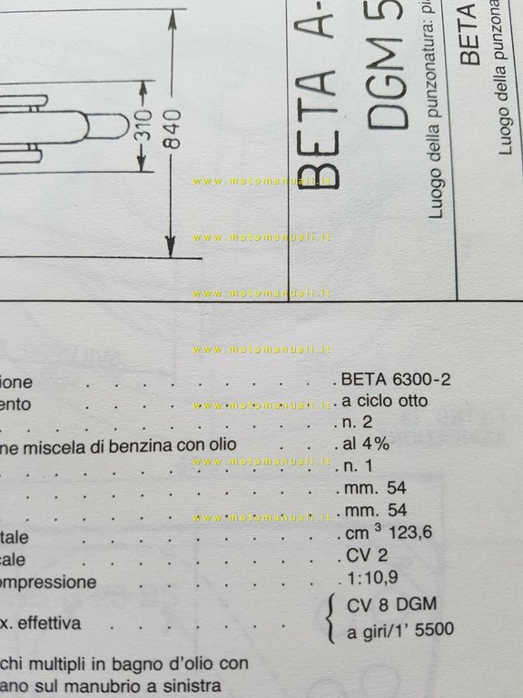 Beta 125 Scrambler 1981 scheda omologazione DGM originale Motorizzazione