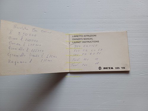 Beta 125 TR TRIAL 1980 manuale uso manutenzione libretto originale