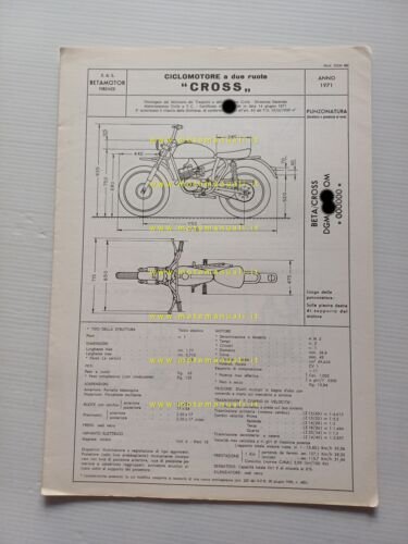 Beta 50 Cross 1971 scheda omologazione DGM Facsimile Motorizz. originale