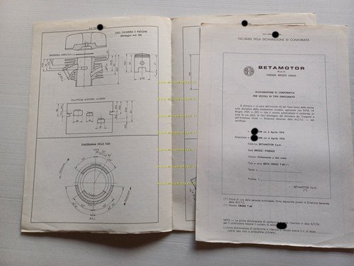 Beta Cross T 50 1974 Facsimile originale scheda omologazione DGM …