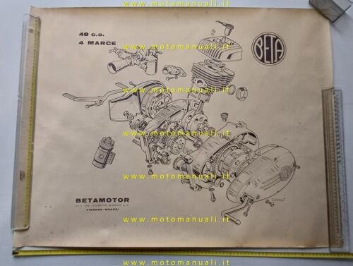 BETA esploso motore 48 4V poster manifesto disegno Caporali originale