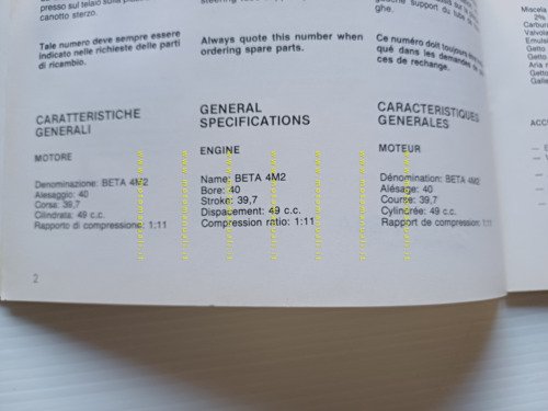 Beta TR 34 TRIAL 50 1987 manuale uso manutenzione libretto …