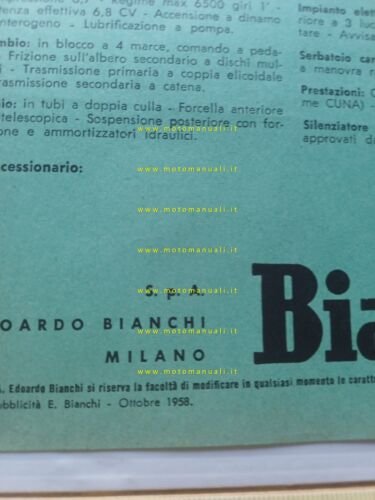 Bianchi 125 Bernina 1958 depliant italiano originale