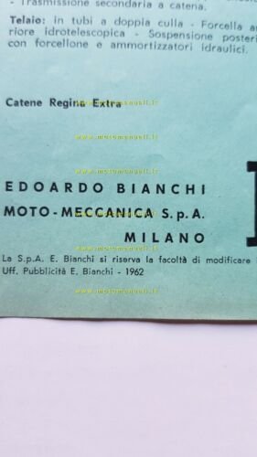 Bianchi 125 Bernina 1962 depliant moto originale brochure