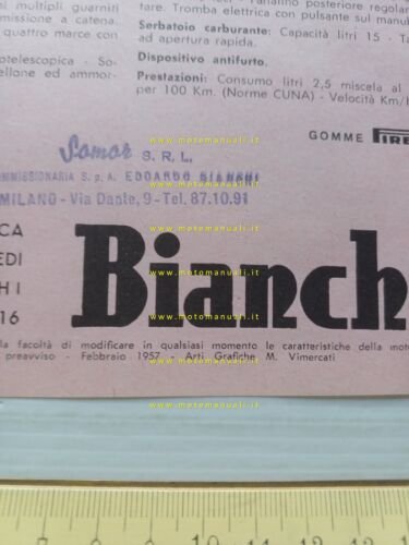 Bianchi 125 Mendola 1957 depliant italiano originale