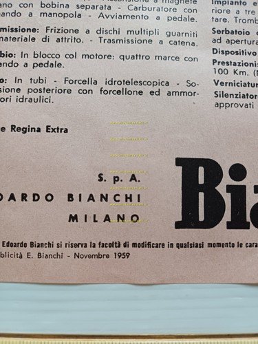 Bianchi 125 Mendola 1959-60 depliant italiano originale