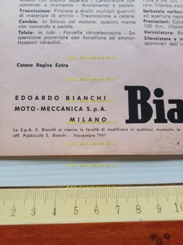 Bianchi 125 Mendola GT 1961 depliant moto italiano originale