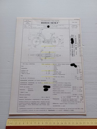 Bianchi 50 BianchiMatic 1976 Facsimile scheda omologazione DGM Motorizzazione