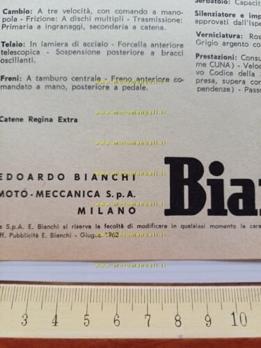 Bianchi 50 Falco Sport Super 1962 depliant ITALIANO originale