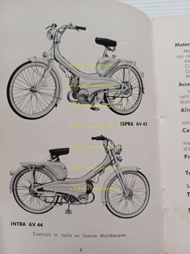 Bianchi 50 Mobylette Intra - Ispra 1962 manuale uso manutenzione …