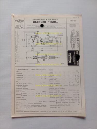 Bianchi 50 Mobylette TMB 1962 scheda omologazione DGM Facsimile Motorizzazione