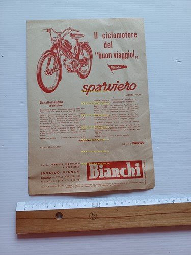 Bianchi 50 Sparviero motore Puch 1957 depliant originale ITALIANO